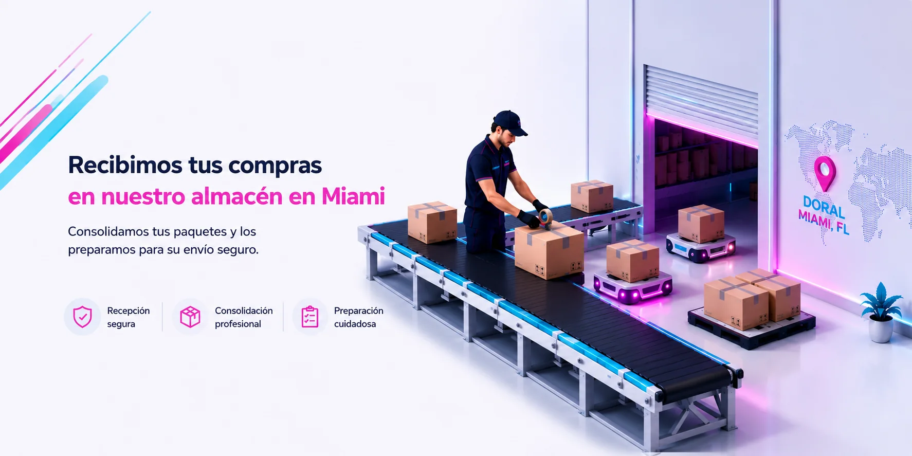 Consolidación de paquetes en el warehouse de pedido.miami en Doral, Miami